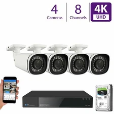 (4) 4K 8MP 5X Motorized Zoom IP Microphone (1TB) NVR PoE Security Camera System