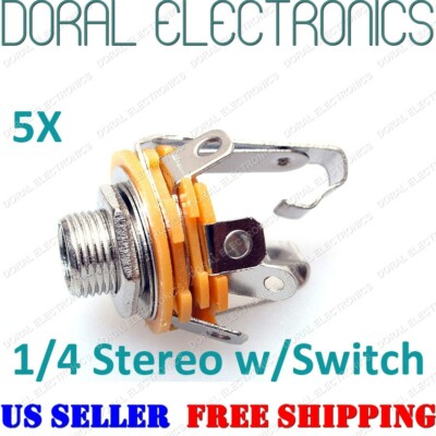 5 PCS 1/4 6.3mm Stereo Female Chassis Mount Connector 2 Conductor Audio Jack