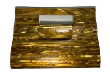VINTAGE HANDBAG SZ M Plastic Bakelite Leather Golden Brown
