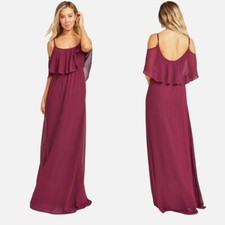Show Me Your MuMu Caitlin Ruffle Maxi Dress Size Large Womens Merlot Chiffon