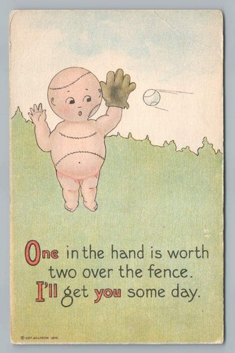 Anthropomorphic BASEBALL Baby Antique Sports Fantasy Allison Fan-ie Postcard 10s