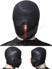 Adjustable Mouth Eyes Hood Mask Blindfold Harness Headgear Slave Adult
