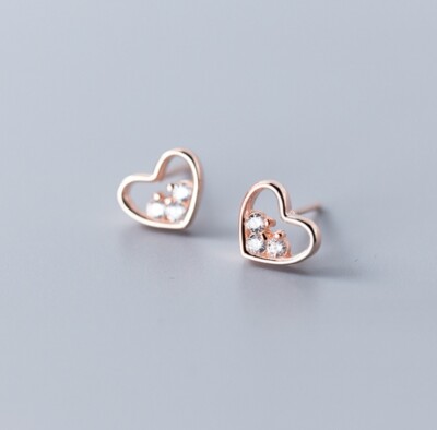 Tiny Love Heart Silver/Gold Pave CZ Stud Earrings
