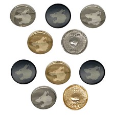 Ferocious Snarling Wolf Head Side 0.6" (15mm) Round Metal Buttons - Set of 10