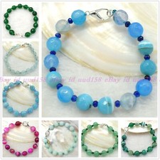 Natural 10mm Faceted Multicolor Gemstone Round Beads Bracelets 7.5" AAA