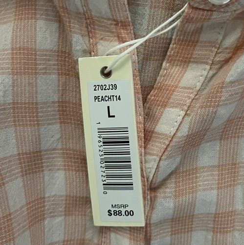 Max Studio Peach Plaid Picnic Checkered Tie Bow Front Top Large NWT - Picture 5 of 7