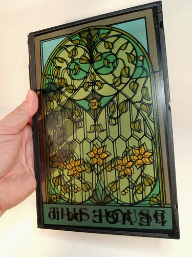 Vintage Bifold Buntglas mit Zitat "Friede sei mit diesem Haus" grüne Blumen - Bild 18 von 19