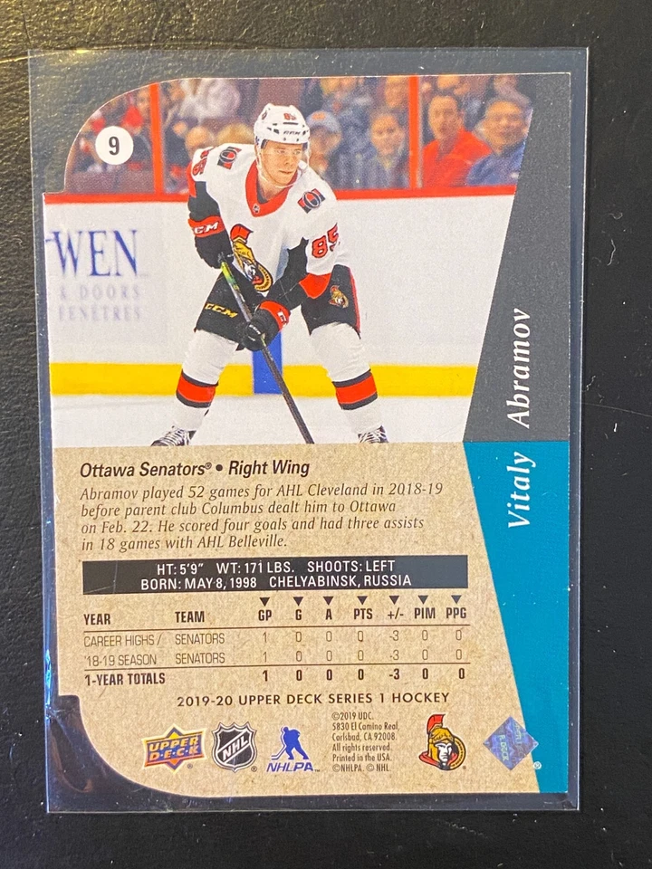 Vitaly Abramov 2019-20 Upper Deck Rookie Die-Cut #9 Ottawa Senators - Image 2 of 2