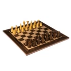 Manopoulos Chess Set Walnut Wood Oak Board Modern Style Handmade 16x16 inches