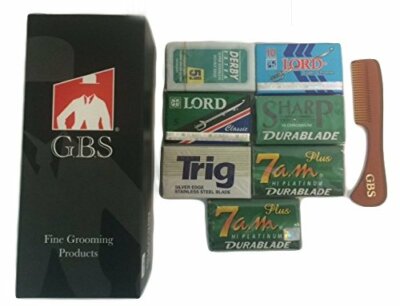 GBS 50 Double Edge Safety Blade Variety Pack - Includes 1 GBS mustache comb!