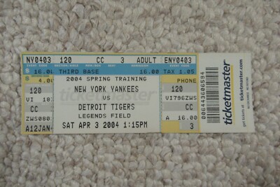 NEW YORK YANKEES VS DETROIT TIGERS 4/3/2004 FULL TICKET ~ SPRING TRAINING
