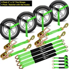 4 Lasso Straps Car Trailer Hauler Ratchet Tie Down Strap Towing Tire Straps Kit 4 Lasso Straps Car Trailer Hauler Ratchet Tie Down Strap Towing Tire Straps Kit