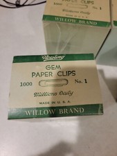 Vintage Willow No 1 Gem Paper Clips 10 Box Case 1000 Noesting .036 Made In USA