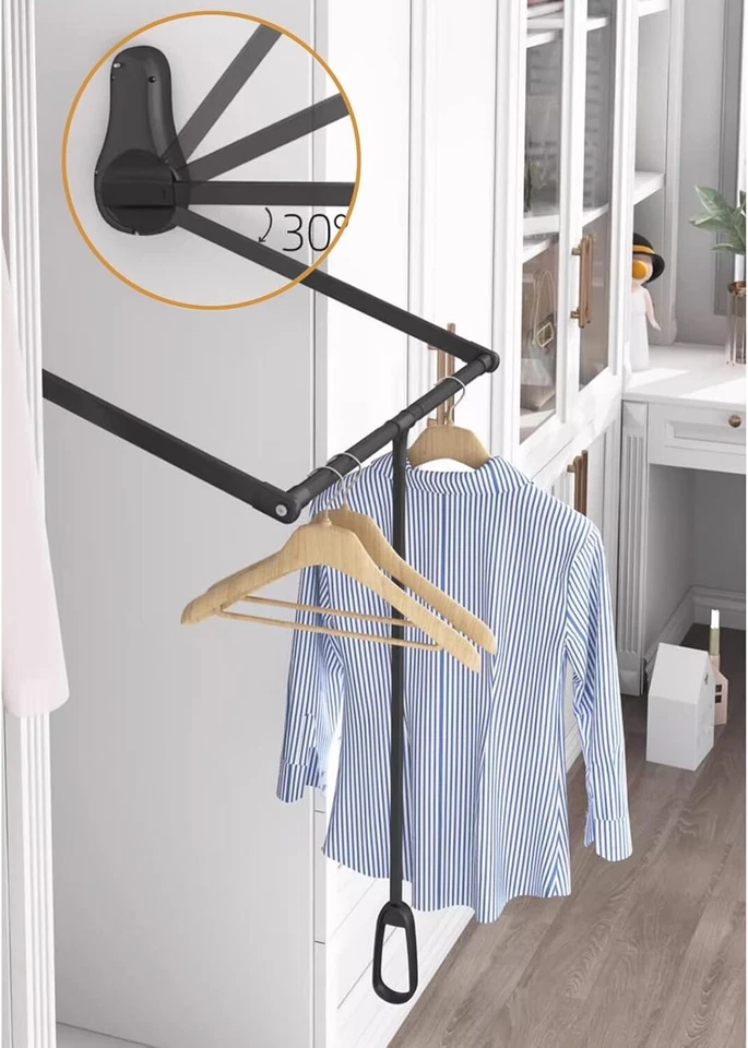 Varilla de armario extraíble 66 libras de capacidad de carga con mango ergonómico negro 25,6-33,4" Foto 2 de 4