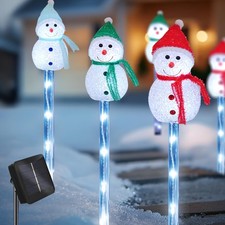 Dazzle Bright Solar Christmas Pathway Lights Outdoor, 6 Pack White LED Snowma...