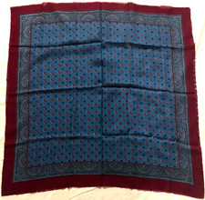 Dark Red Border w Blue Mini Paisley Center Square Scarf 31 x 31  