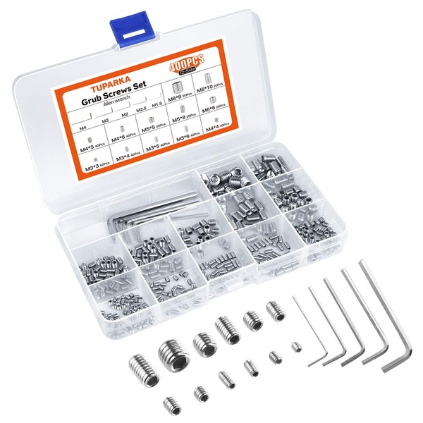 Madenschrauben Edelstahl Set 400 StüCk M3 M4 M5 M6 M8 Innensechskant Box-image