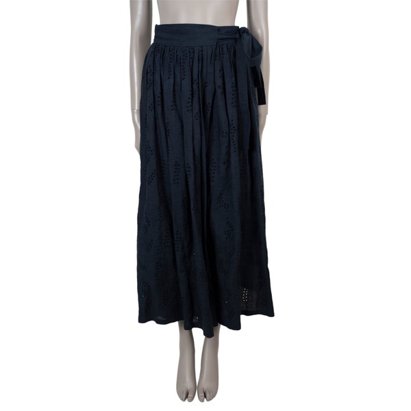 73937 authentischer CHLOE x ERES marineblau Baumwolle 2023 PALMOA BESTICKT Rock S