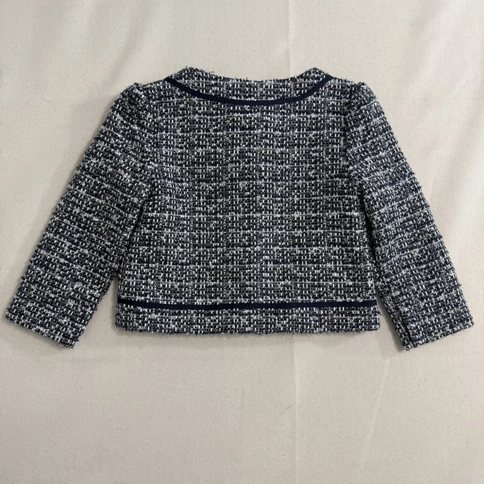 Chaqueta Blazer Janie Jack Niñas Talla 5 Tweed Azul Marino Blanco Lazo Cárdigan Preppy Chic Foto 2 de 4
