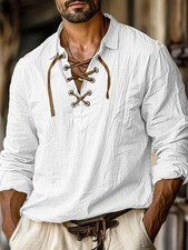 Men  s Viking Lace-Up Shirt Medieval Renaissance Pirate Long Sleeve Casual Top