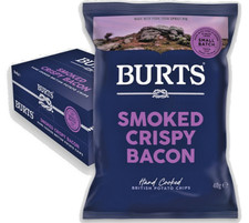 Full Box of Burts Smoked Crispy Bacon Crisps 20 x 40g Bags Hand Cooked