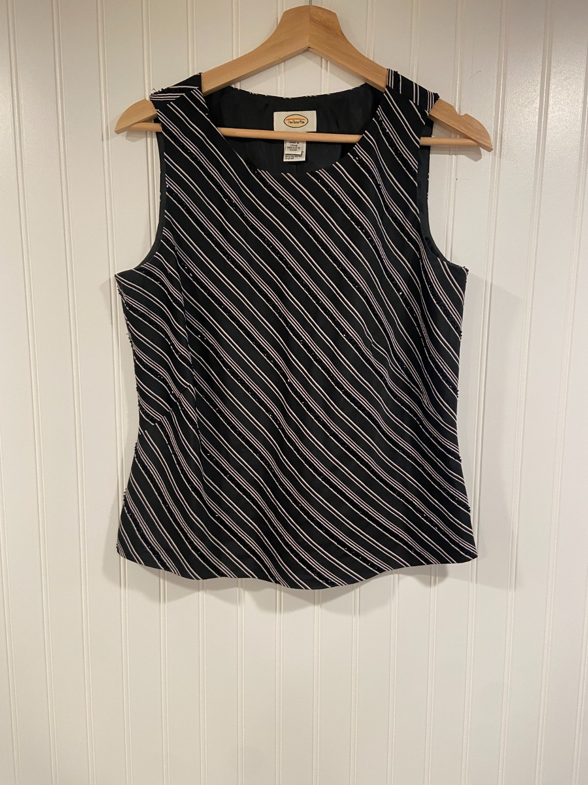 Talbots Tank Top Size 10 Black Silk Blend Beaded Holiday Dressy Night Out VTG