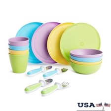Baby Toddler Dining Set 16 Piece Tableware Self Feeding Utensils Plates Bowls US