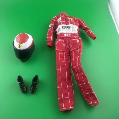Vintage Y2K Barbie Ferrari Red Racing Jumpsuit & Helmet Fashion Set