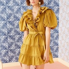 Ulla Johnson Maude Ruffled Neck Wrap Mini Dress Hook Closure Belted Size 4