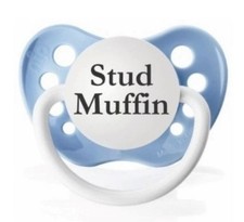 Slogan Dummy Pacifier Stud Muffin Blue Personalized Pacifier