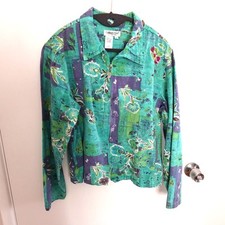Coldwater Creek Patchwork Beaded Retro Cotton Embroidered Jacket Size L Y2K