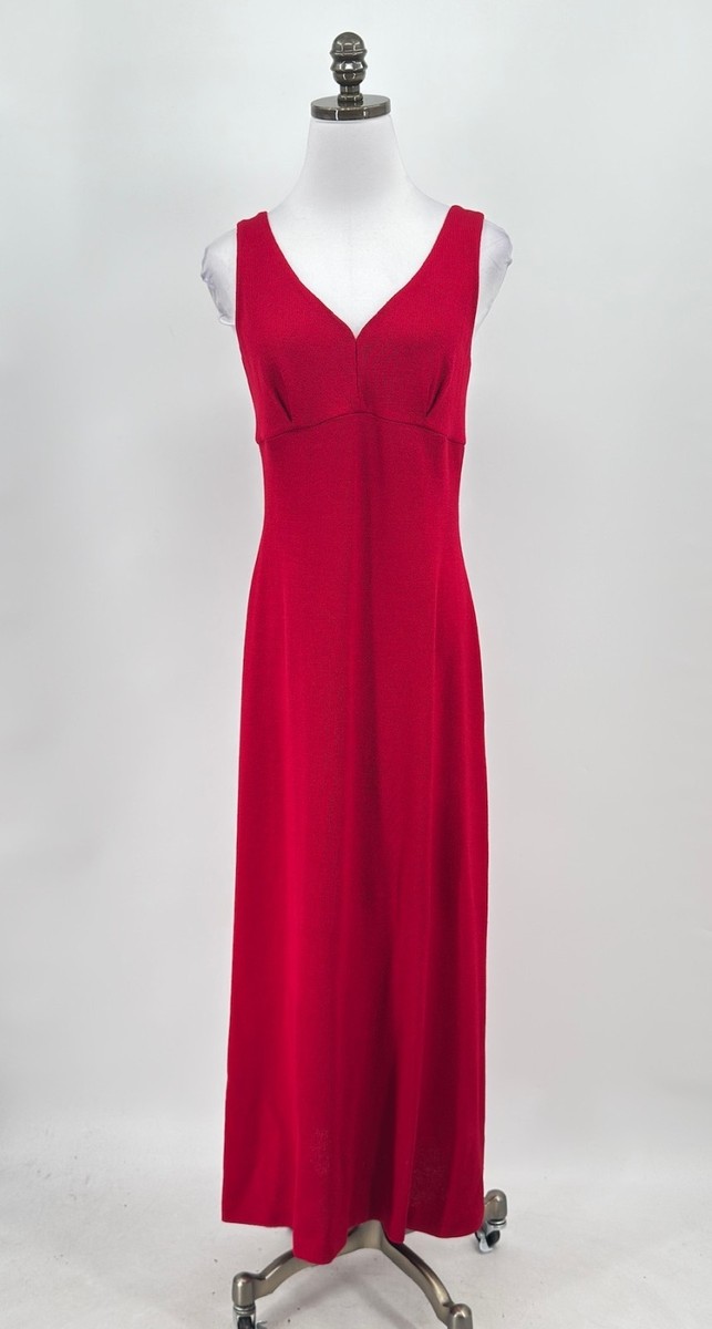St. John Evening Red Santana Knit V Neck Sleeveless Long Maxi Dress Sz 4