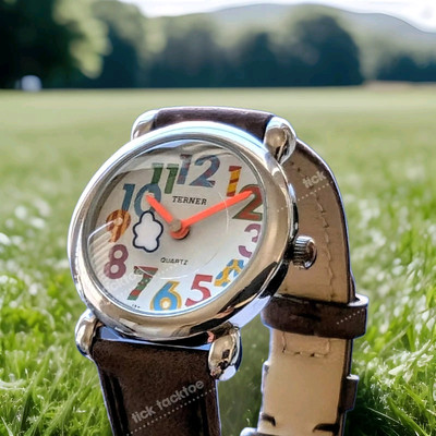 Bijoux Terner  27mm animation cloud colorful women watch Brown Leather Strap 