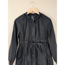 H M Black Mid-Length Utility Jacket 4 Collarless Cargo Military Workwear Grunge