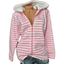 Zwillingsherz Damen Hoodiejacke Sweatjacke Jacke rosa-weiß gestreift S (3129)