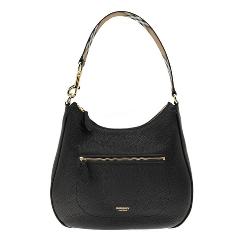 (NO CUSTOMS TAX) BURBERRY black grained leather hobo shoulder bag authentic NWT