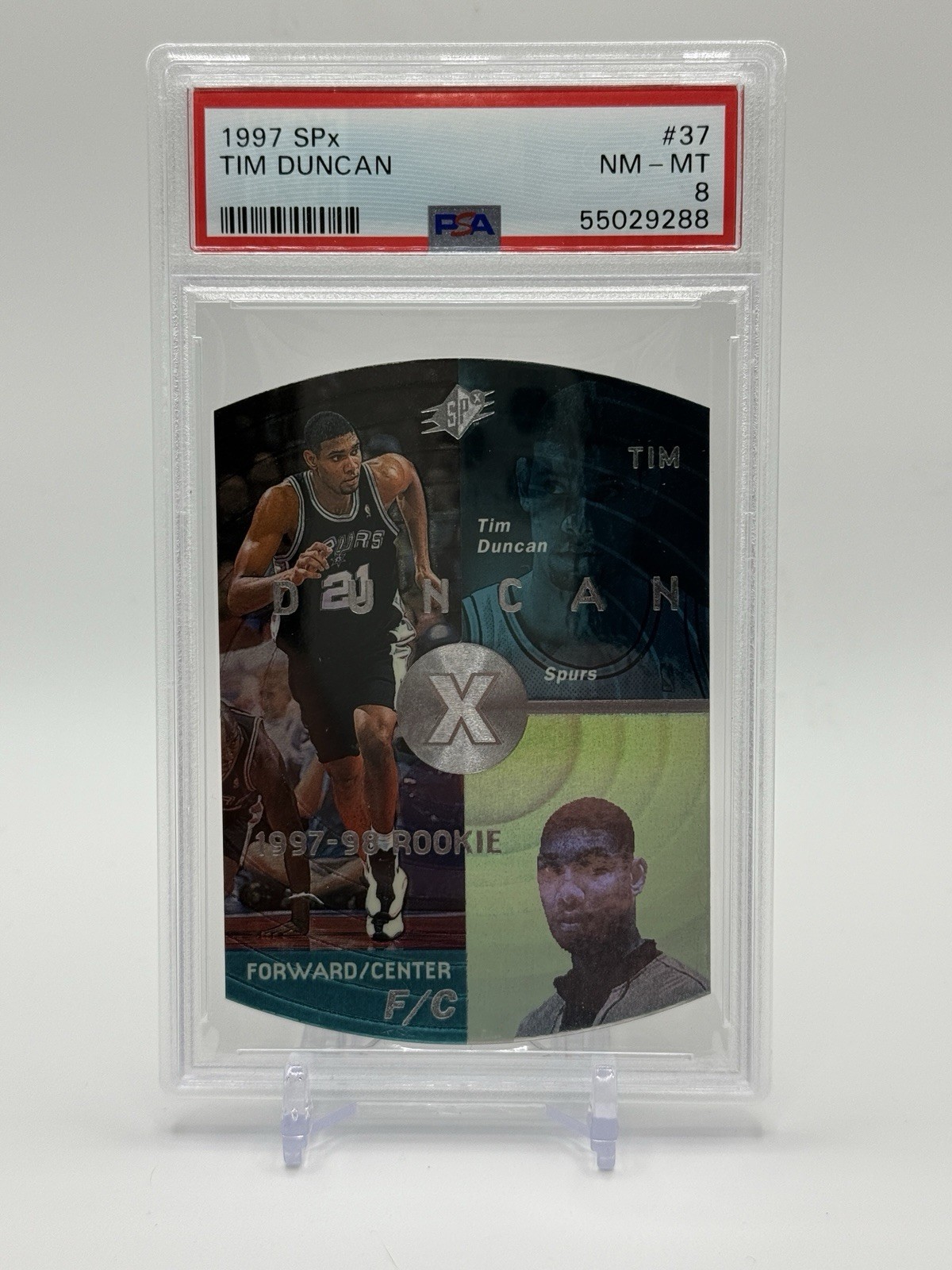 1997-98 SPx Tim Duncan Rookie RC #37 Spurs PSA 8