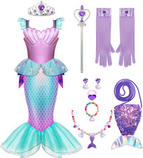 Little Mermaid Costume with Mermaid Tail for Princess Girls - Small 5-7yr