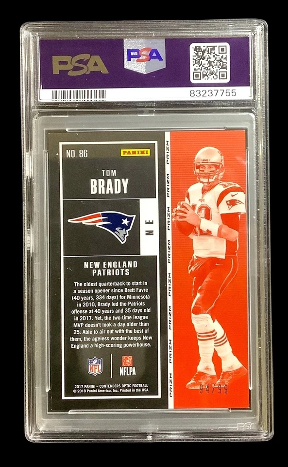 Panini Optic Contenders #86 2017 Tom Brady; azul/99 Prizm PSA 8 (coincidencia de colores) Foto 3 de 3