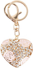 Love Heart Rose Flower Crystal Charm Pendant Purse Bag Key Ring Chain Gift