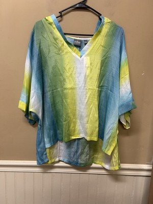 Soho New York Co Cropped Hooded Cover Up Blue Green Yellow Size Small NWT