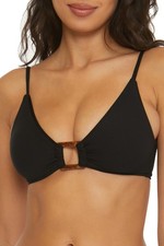 Becca Bikini Top Black Lacquered Square Buckle, M