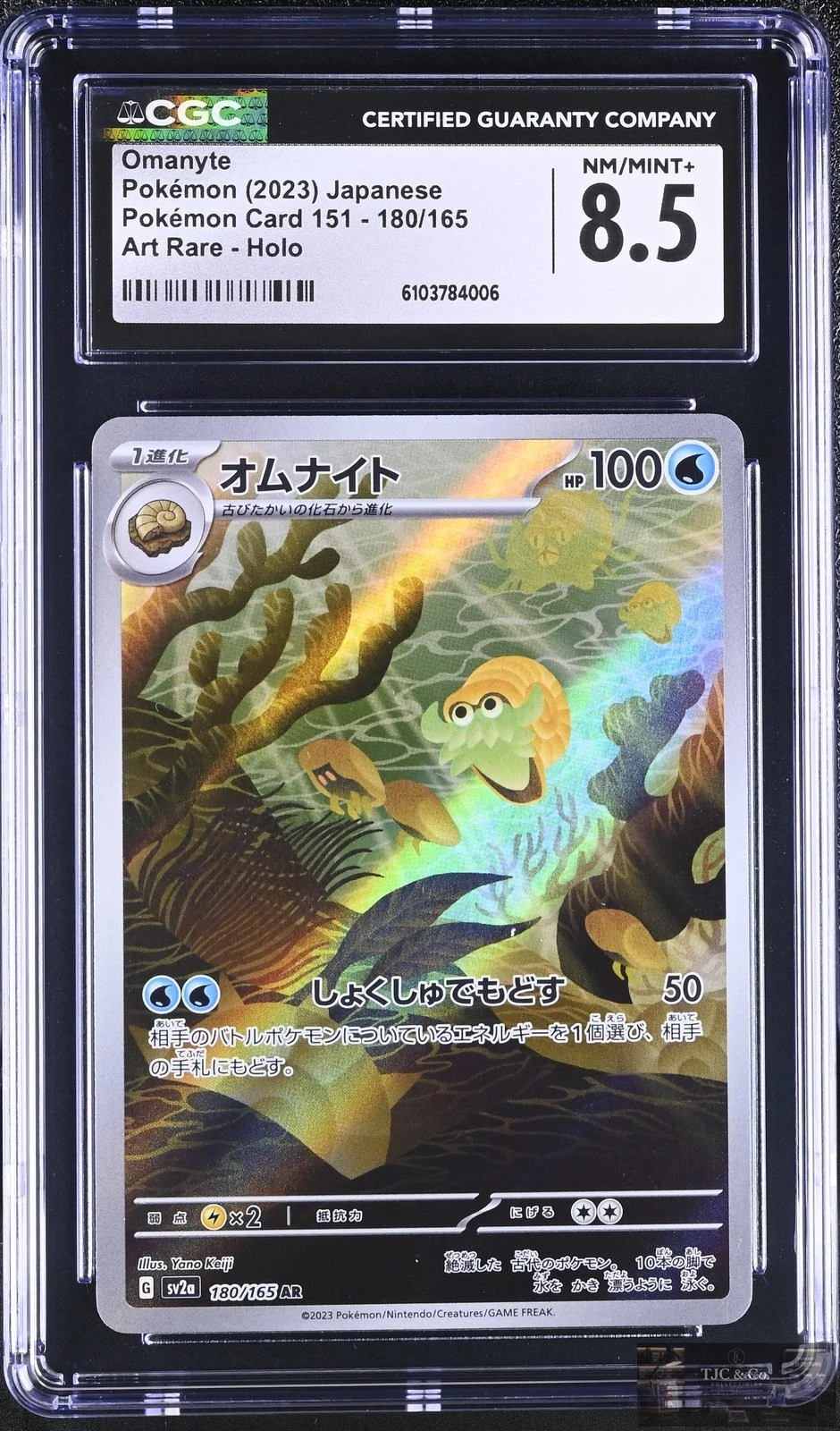 Omanyte 180/165 Art Rare Holo Pokemon Card 151 Pokemon Japanese CGC 8.5 Nm/mint+
