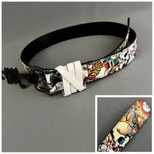 Ed Hardy Mens Belt Size 36 Multicolor Tiger Panther Skull Metal Studs New