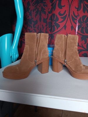 Vintage Dolce Vita Camel Brown Suede Platform Boots 7 Western Bohemian Y2k 90s
