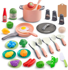 35Pcs Kids Kitchen Toy Accessories, Toddler Pretend Cooking Playset with Play Po