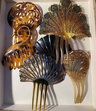 ART DECO 1920s Celluloid Rhinestone Haircomb MIXED LOT Set Of 6 Combs.