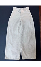 ZARA Women s Beige Wide-Leg Denim Pants High Rise Pockets Cotton Size 4