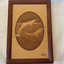 Hudson River Inlay WOOD WALL ART, Dolphins, Jeff Nelson, 7"x10", Framed Plaque