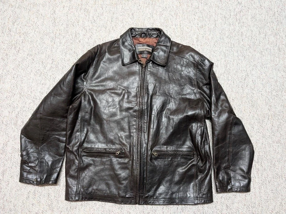 vintage 1990s leather jacket XL brown MOTORCYCLE stiff cowhide Y2K structure - Image 4 of 4